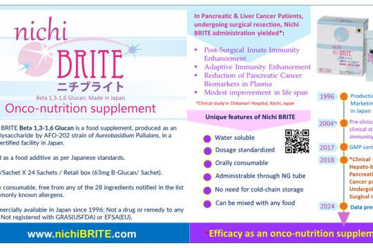 Nichi BRITE Beta glucan as an onco-nutrition supplement in pancreatic cancer; Encouraging clinical results reported by Chikamori Hospital, Japan.